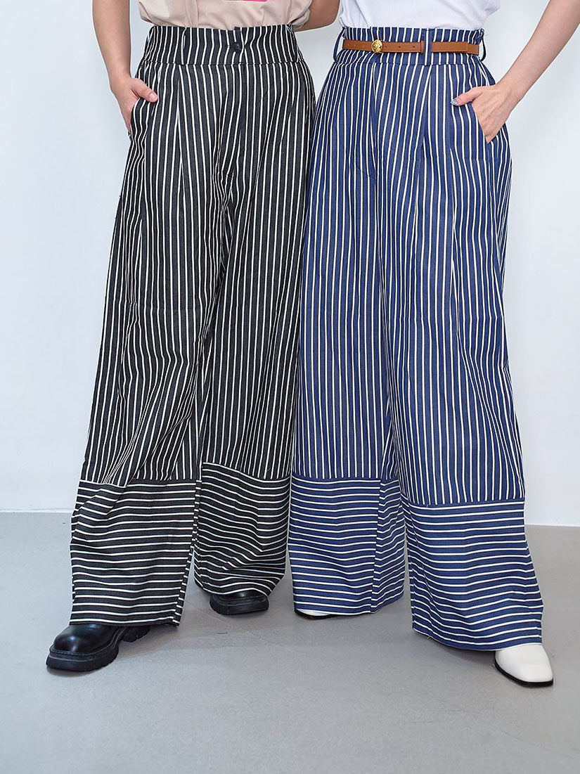 High Cuff Striped Wide Leg Pants (2 Colours)