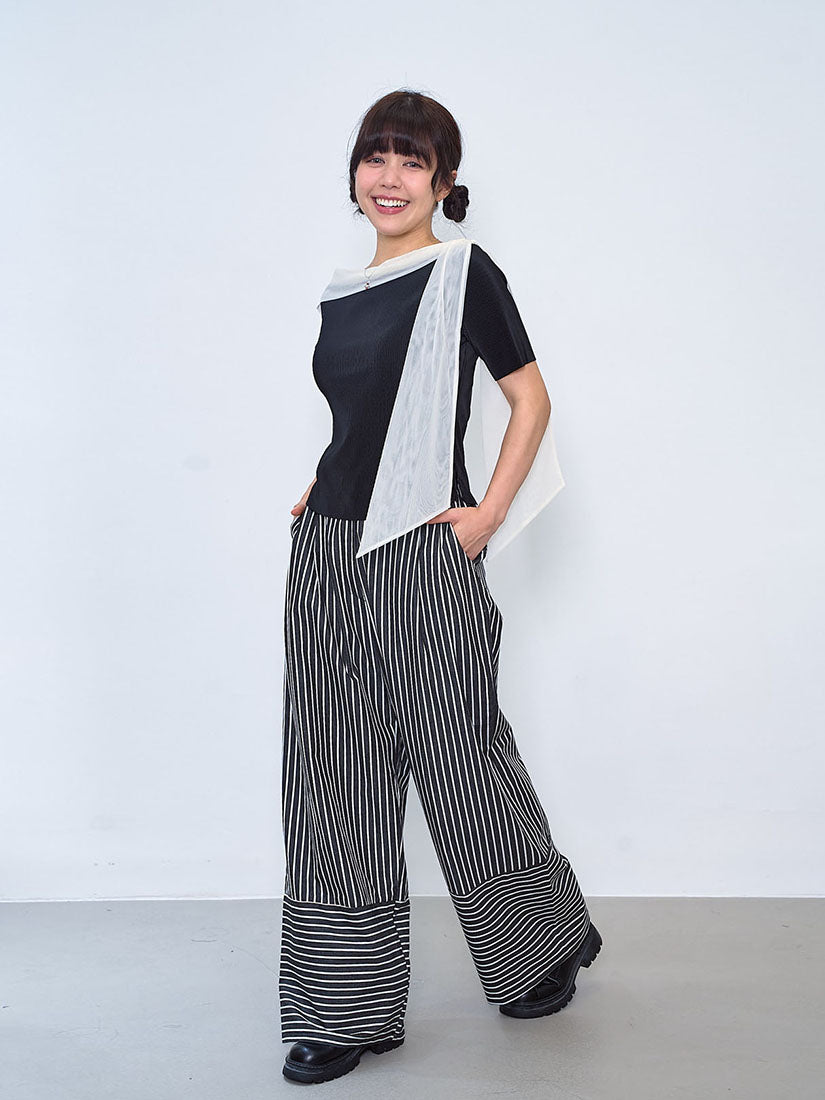 One-Shoulder Scarf Neck Rib Top