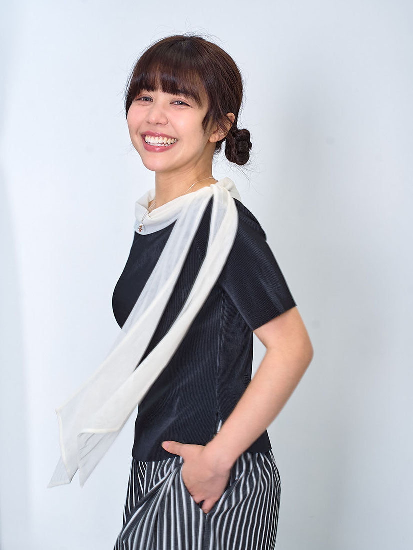 One-Shoulder Scarf Neck Rib Top