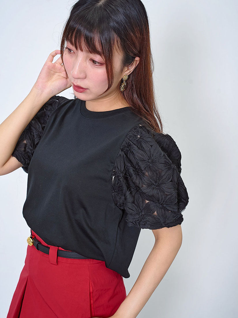 Floral Texture Sleeve Top (2 Colours)