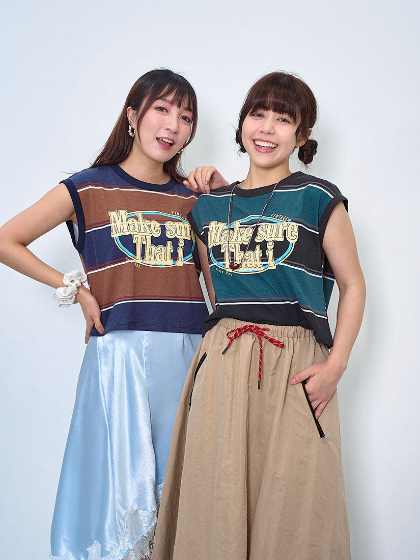 'Make SureThat I' Striped Vest Crop Tee (2 Colours)