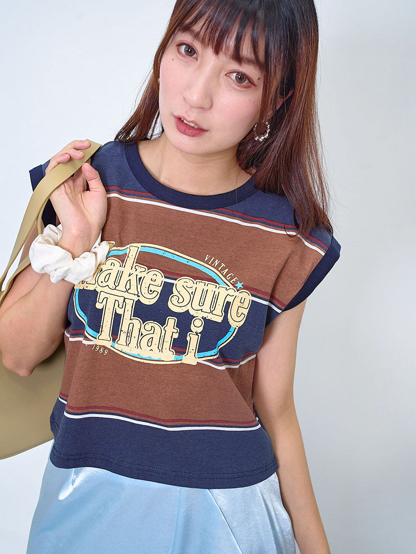 'Make SureThat I' Striped Vest Crop Tee (2 Colours)