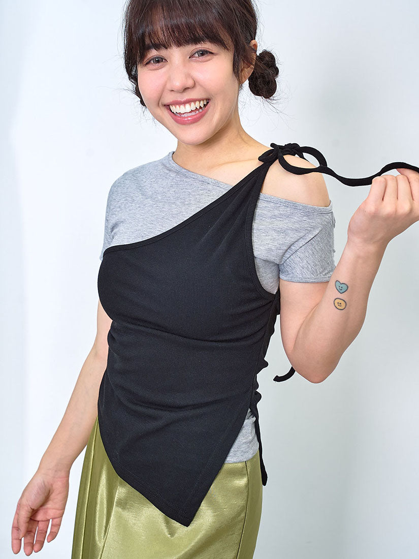 One Shoulder Tank Top With Asymmetric Tee (2 Colours)