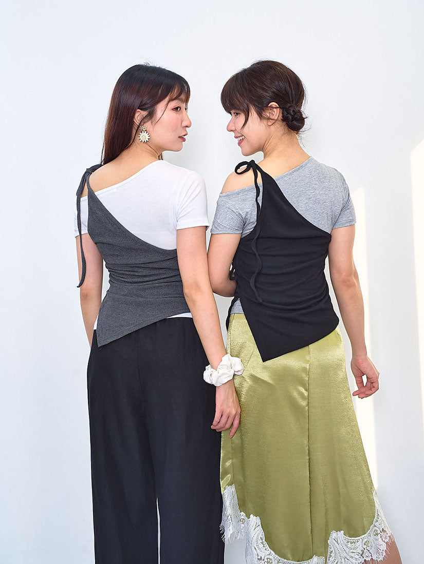 One Shoulder Tank Top With Asymmetric Tee (2 Colours)