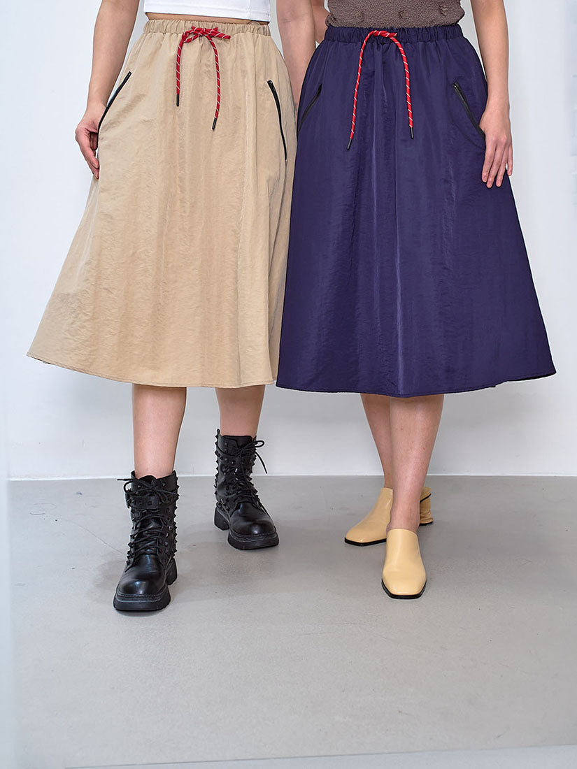 Drawstring Waist Zip Pocket Skirt (2 Colours)