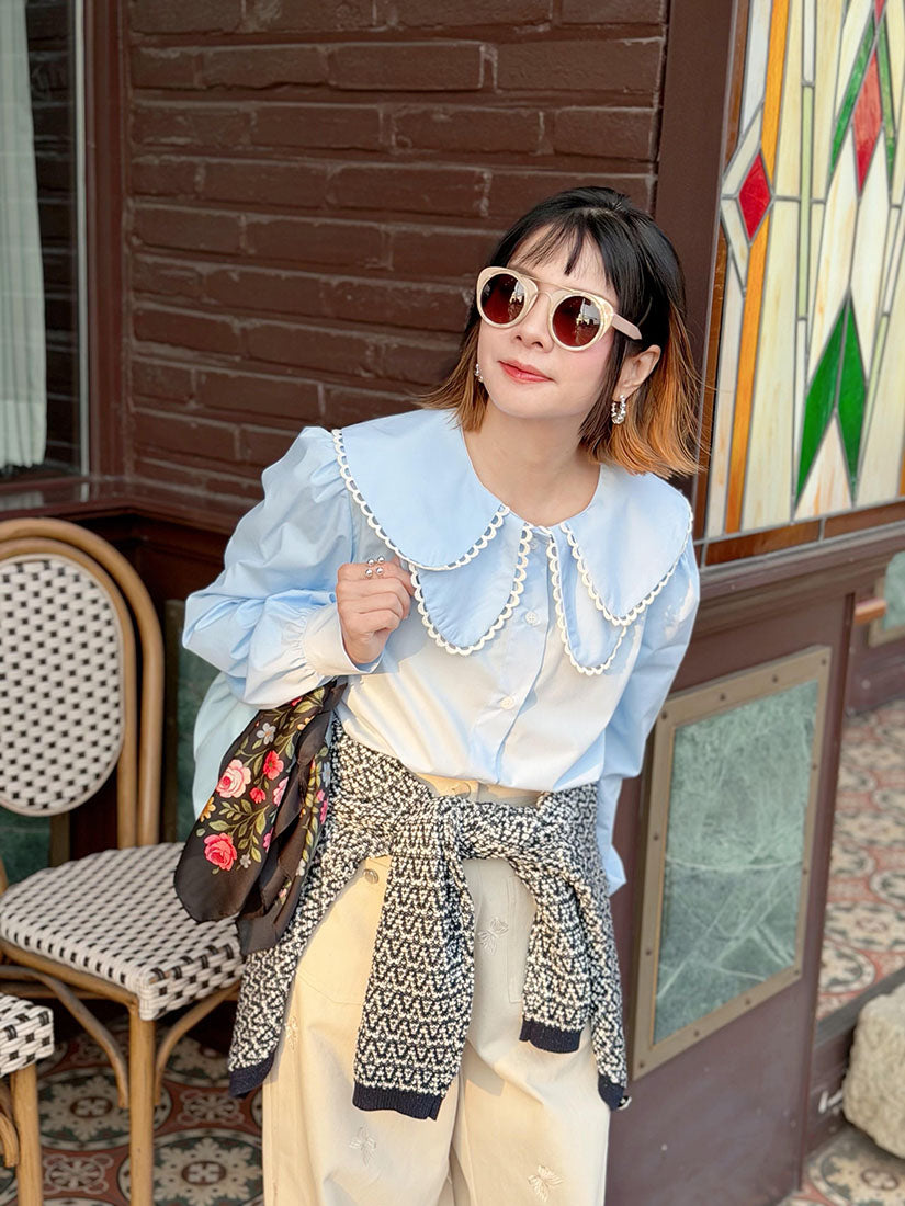 Lace Trim Double Collar Shirt
