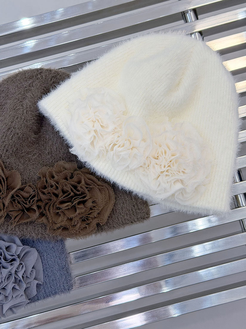 Floral Applique Fluffy Beanie (3 Colours)