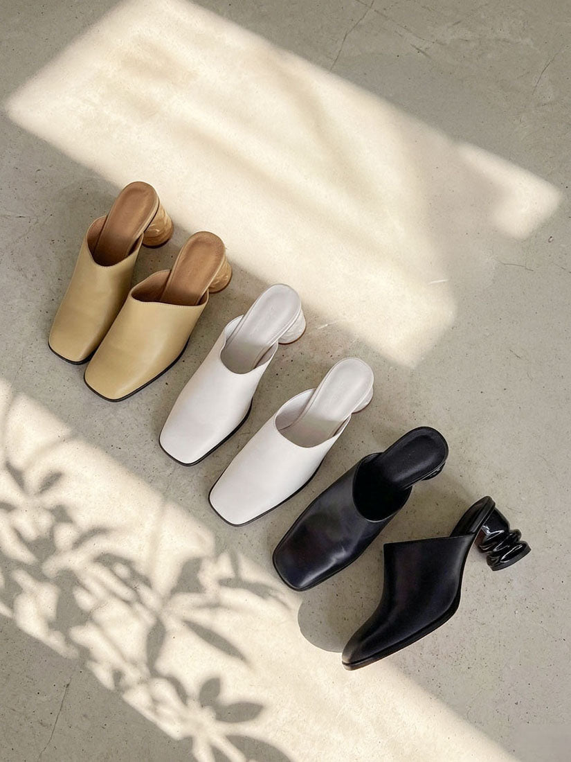 Crushed Soda Can Heel Leather Mules (3 Colours)