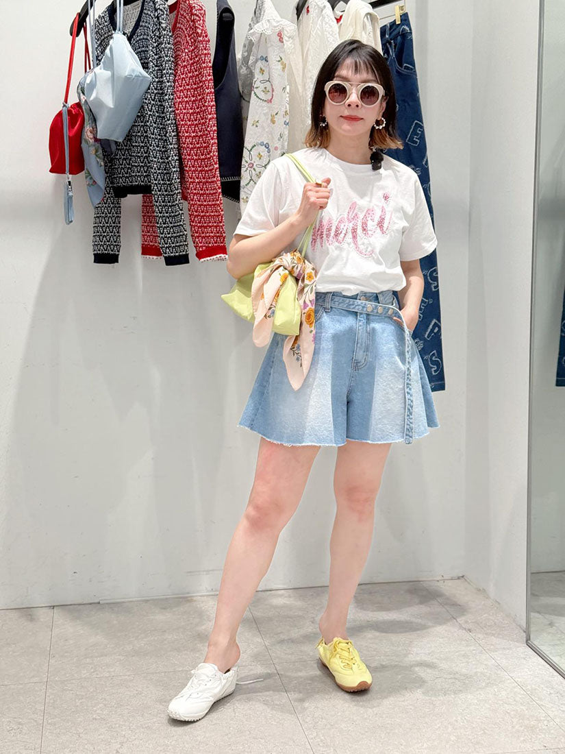 Raw Hem Denim Mini Skort