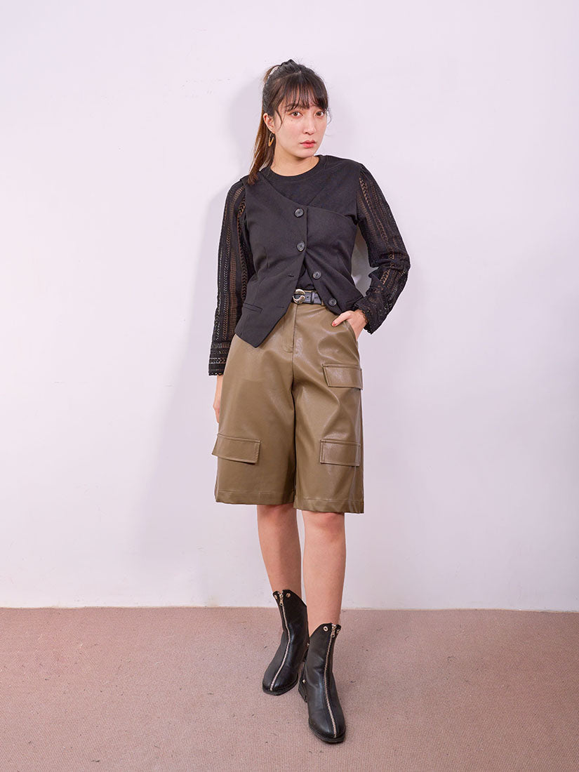 Belted Leather Bermuda Shorts