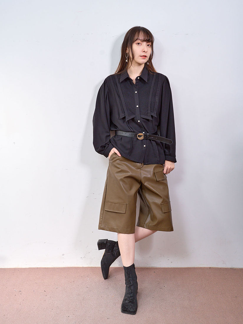 Belted Leather Bermuda Shorts