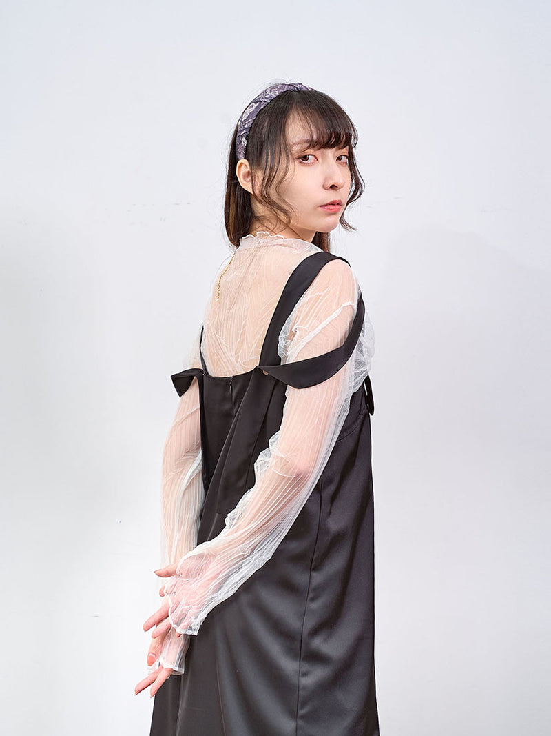 Side Slit Sheer Pleated Mesh Dress (2 Colours)