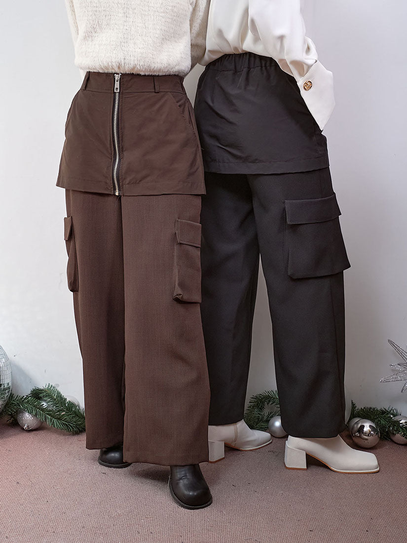 Zipper Panel Layered Cargo Pants (2 Colours)