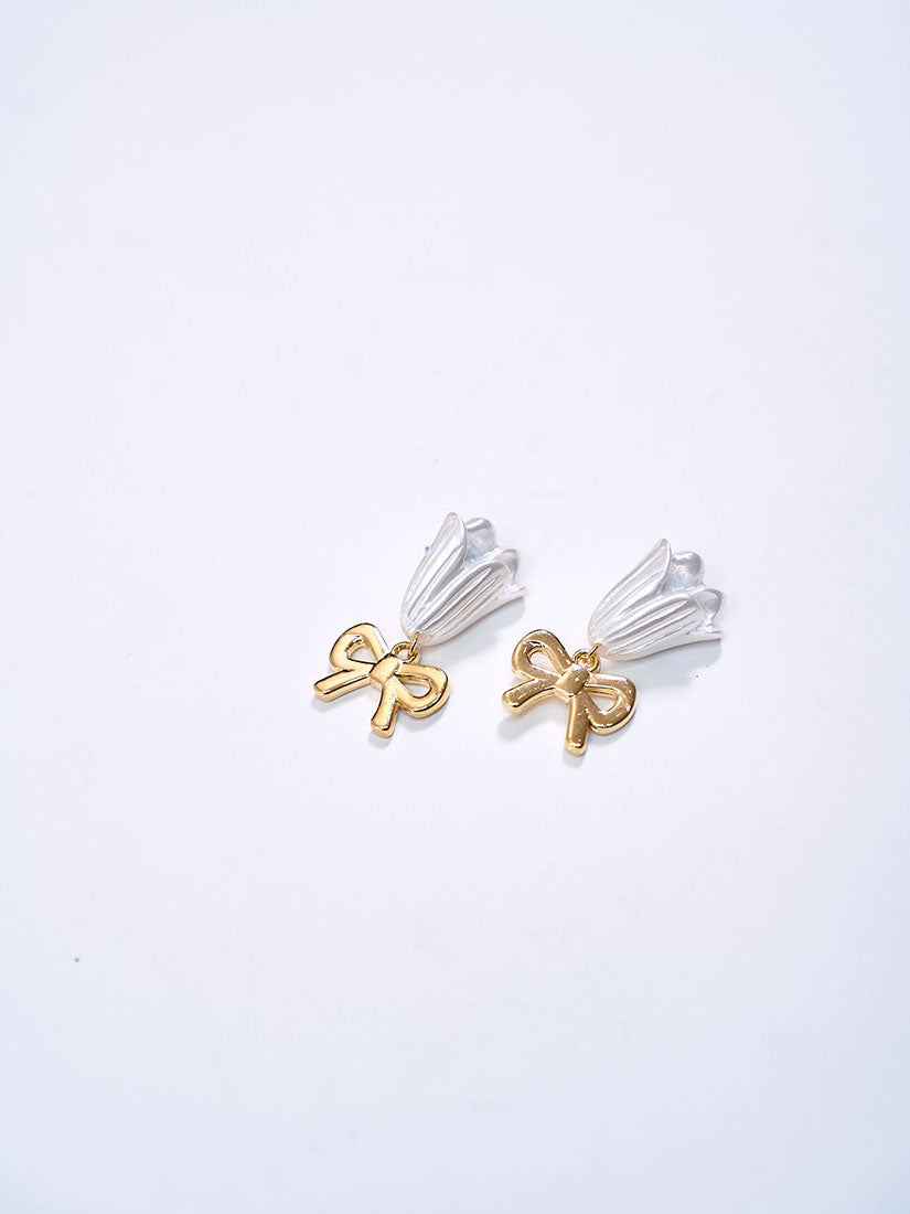 Flower Ribbon Drop Earrings