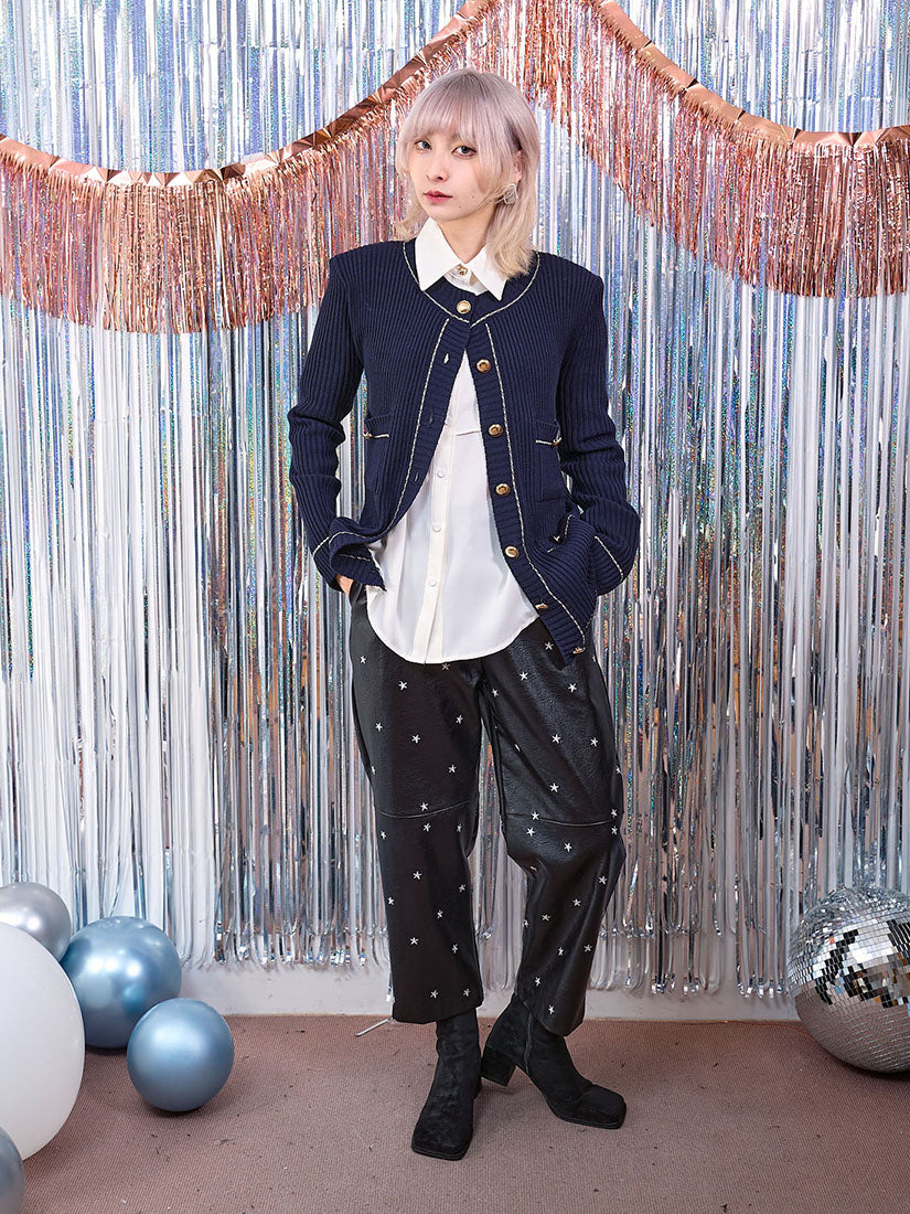 Star Embroidered Leather Pants