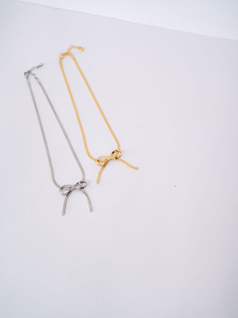Metallic Ribbon Bow Necklace (2 Colours)