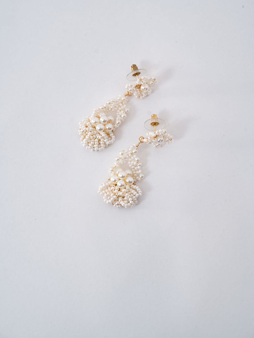 Hand Made Pearl Beads Flower Drop Earrings