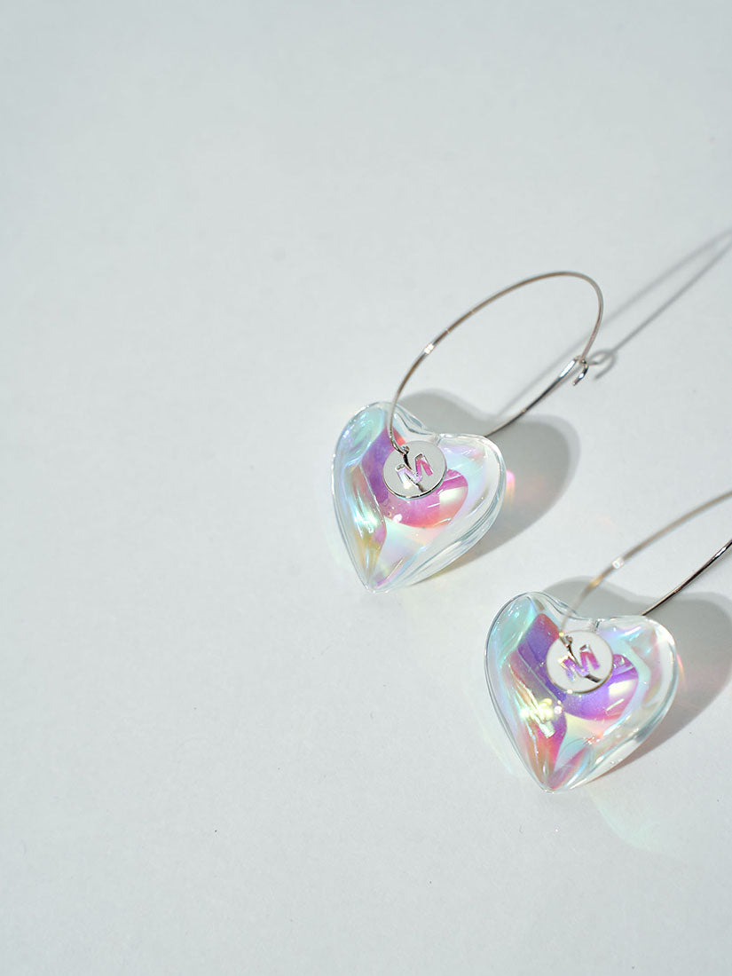 Hoop With Iridescent Heart Earrings (2 Colours)