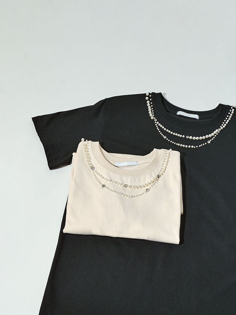 Double Pearl Necklace Tee (2 Colours)