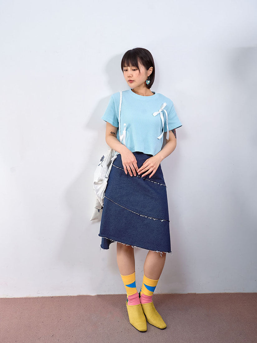 Asymmetric Cut Denim Skirt