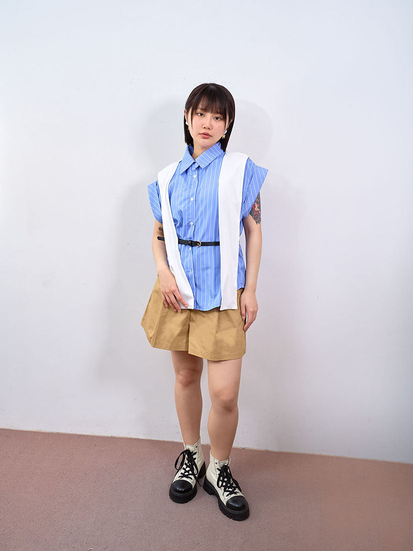 Tie Front Striped Sleeveless Shirt (2 Colours)