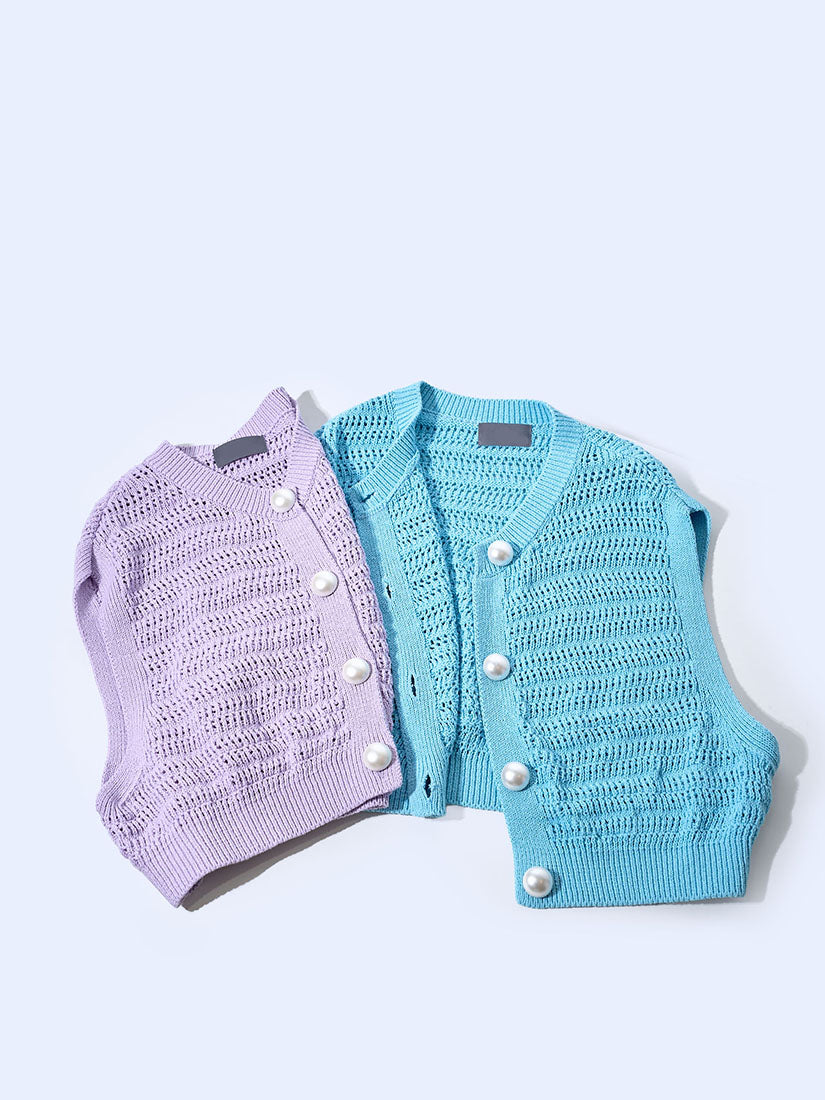 Chunky Pearl Button Crochet Knitted Vest (2 Colours)