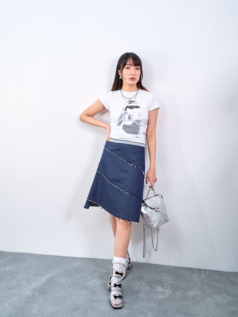 Asymmetric Cut Denim Skirt