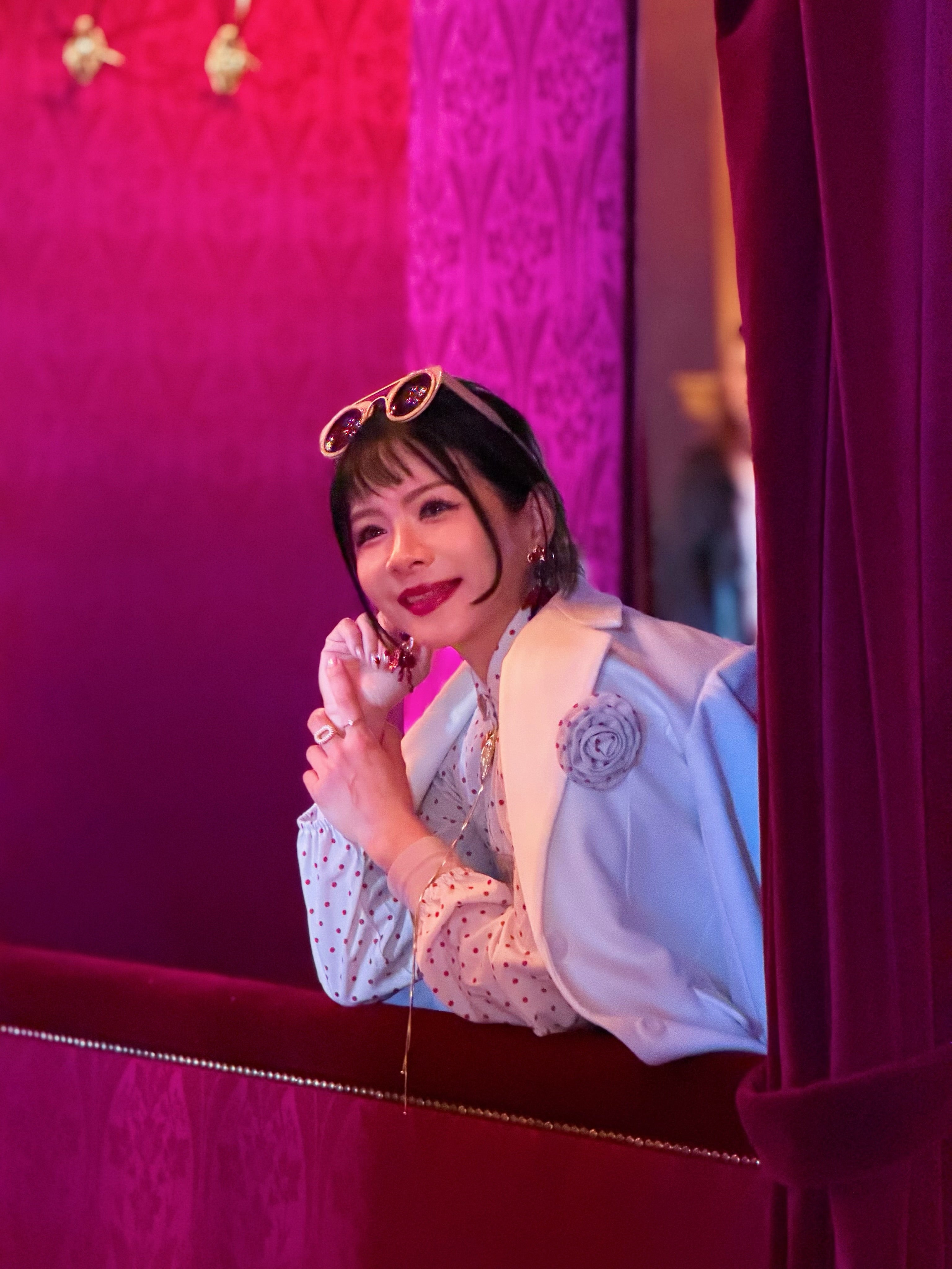 Cable Knitted Panel Polka Dot Blouse