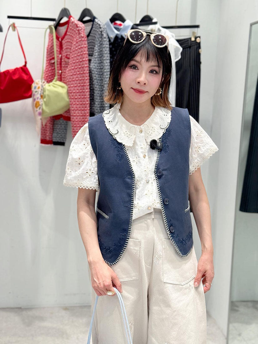 Tonal Embroidered Crop Blouse