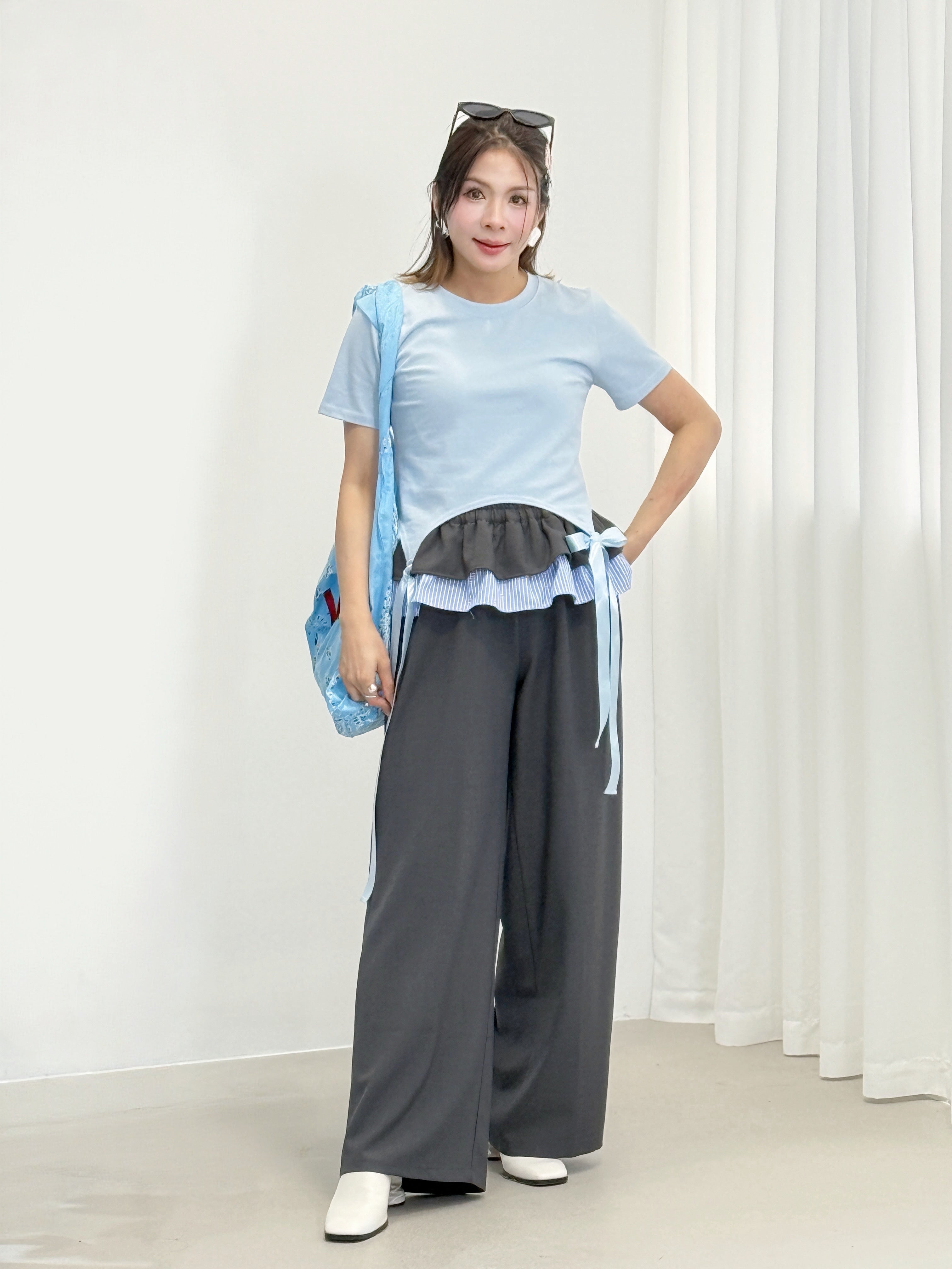 Contrast Ruffle Wide-Leg Pants (2 Colours)