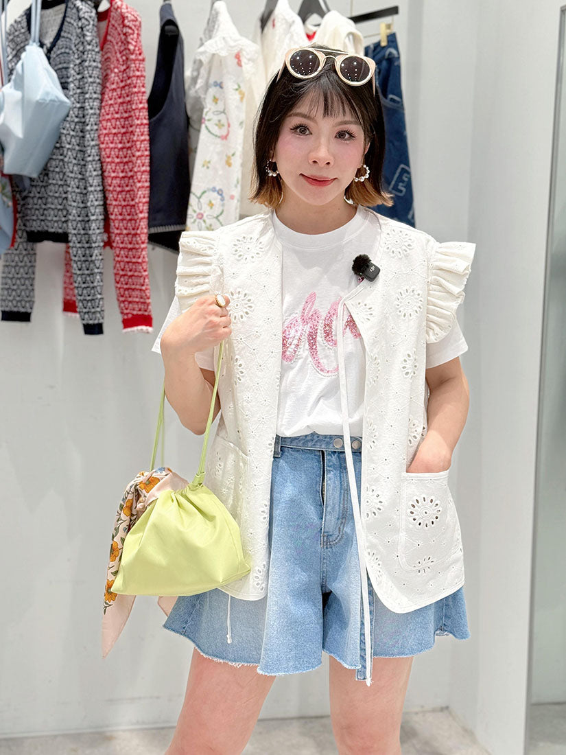 Floral Perforated Embroidered Vest