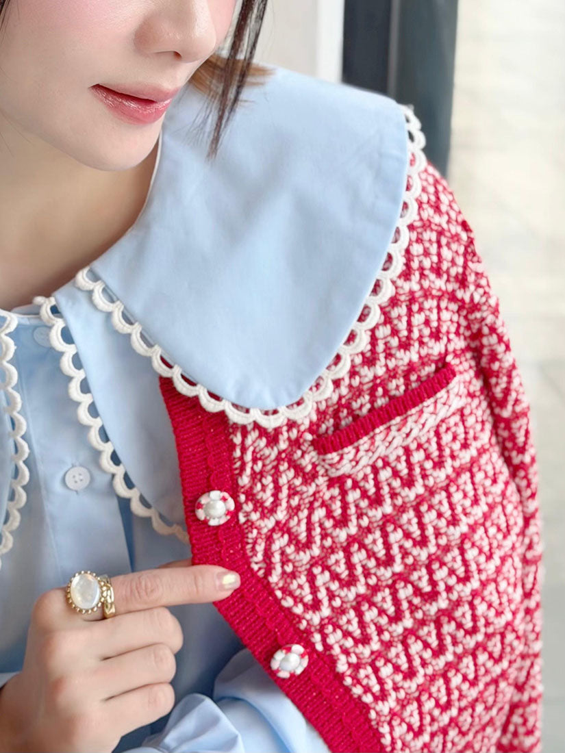 Lace Trim Double Collar Shirt
