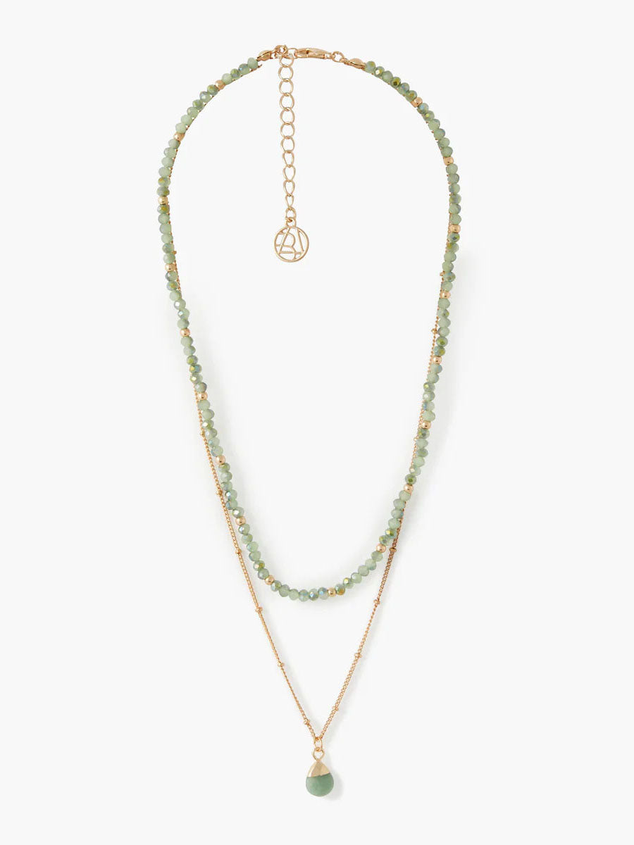 Necklace 2 Rows Chain And Stones With Pendant