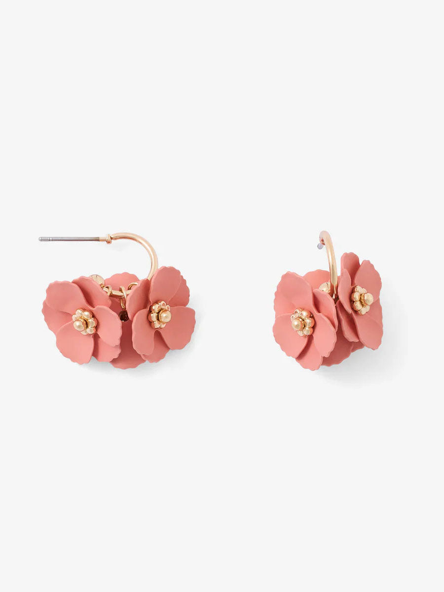 Hoop Earrings In Pink Coating Flowers