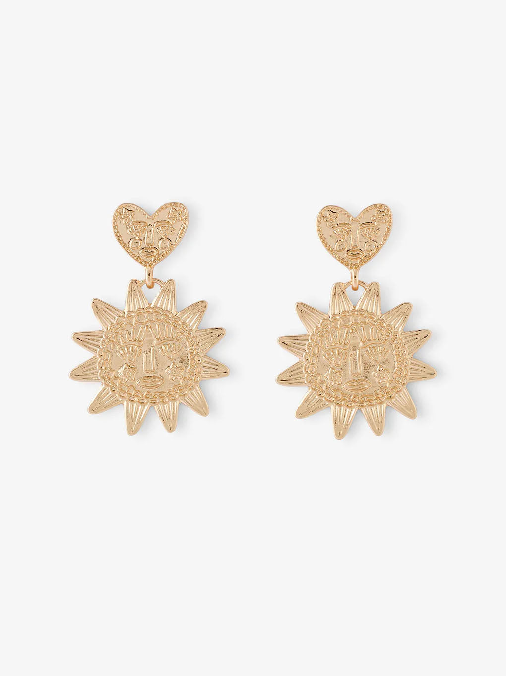 Golden Heart And Sun Earrings