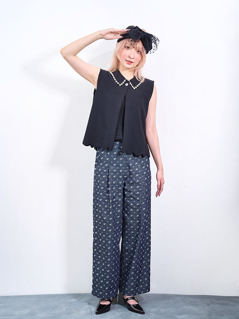 Floral Jacquard Denim Pants