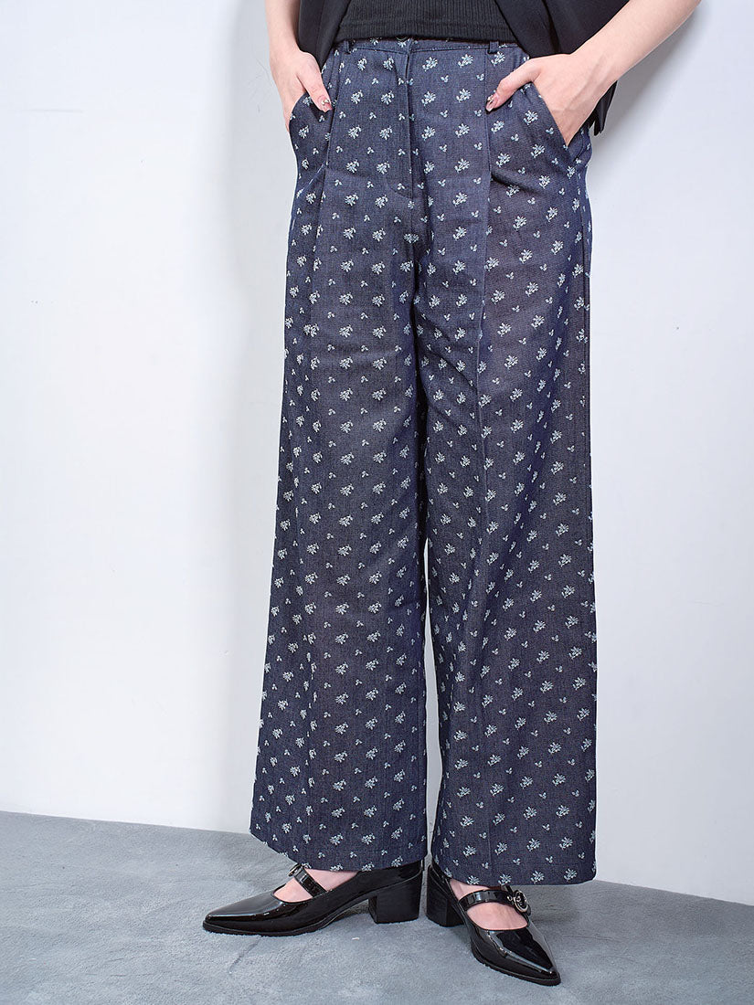 Floral Jacquard Denim Pants