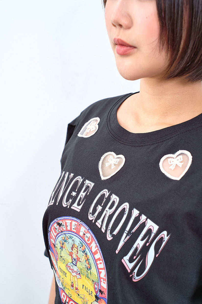 Mesh Hearts Orange Groves Tee