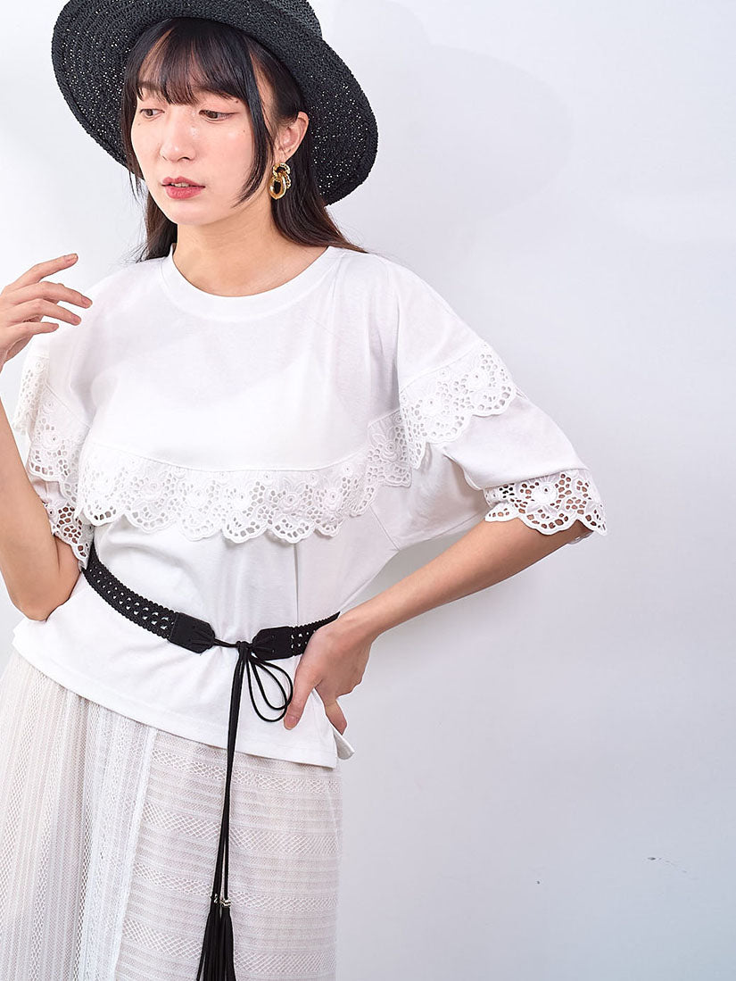 Lace Trim Batwings Sleeve Top