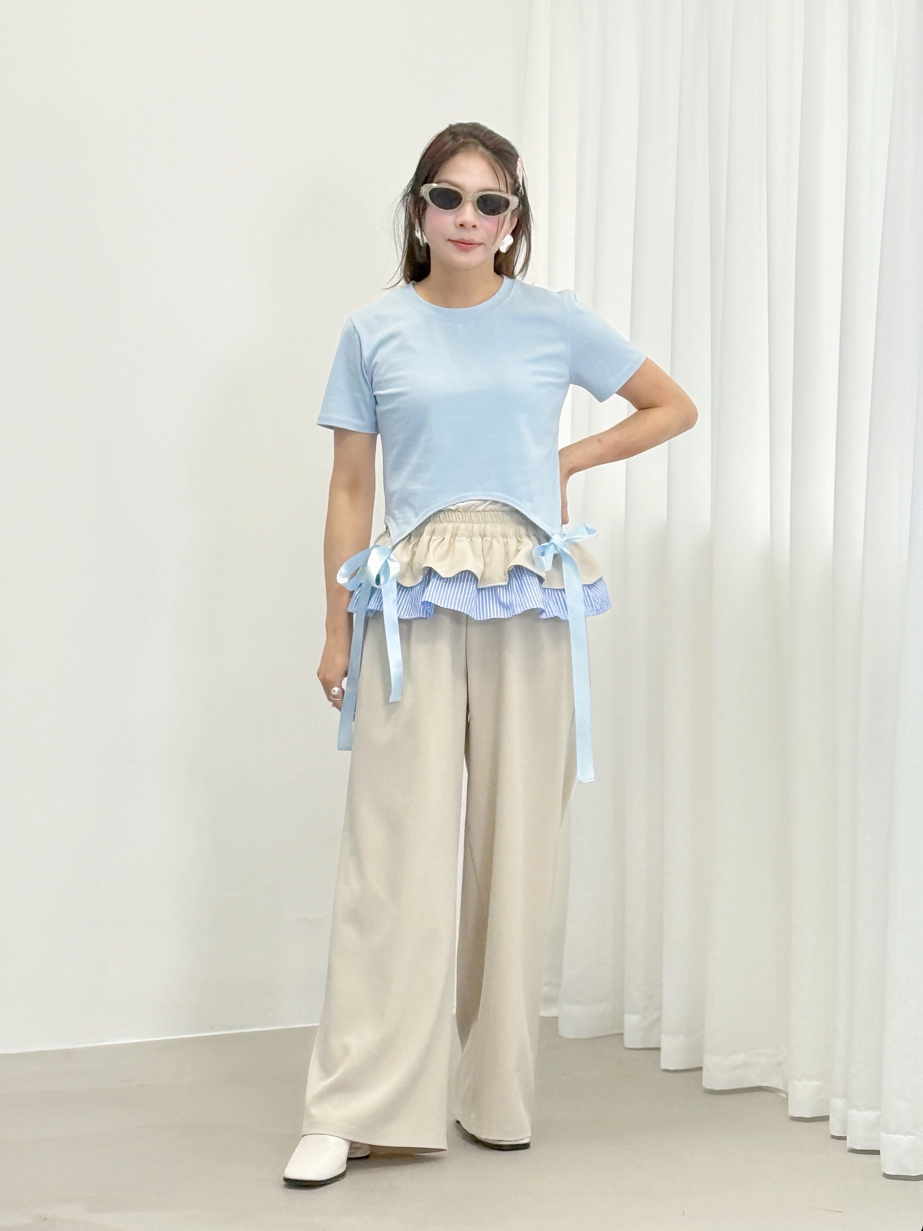 Contrast Ruffle Wide-Leg Pants (2 Colours)