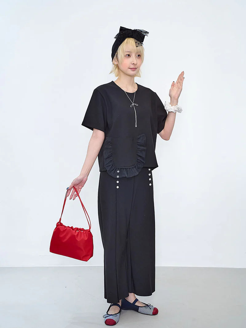 Pearl Detailed Tuck Wide Leg Pants (2 Colours)