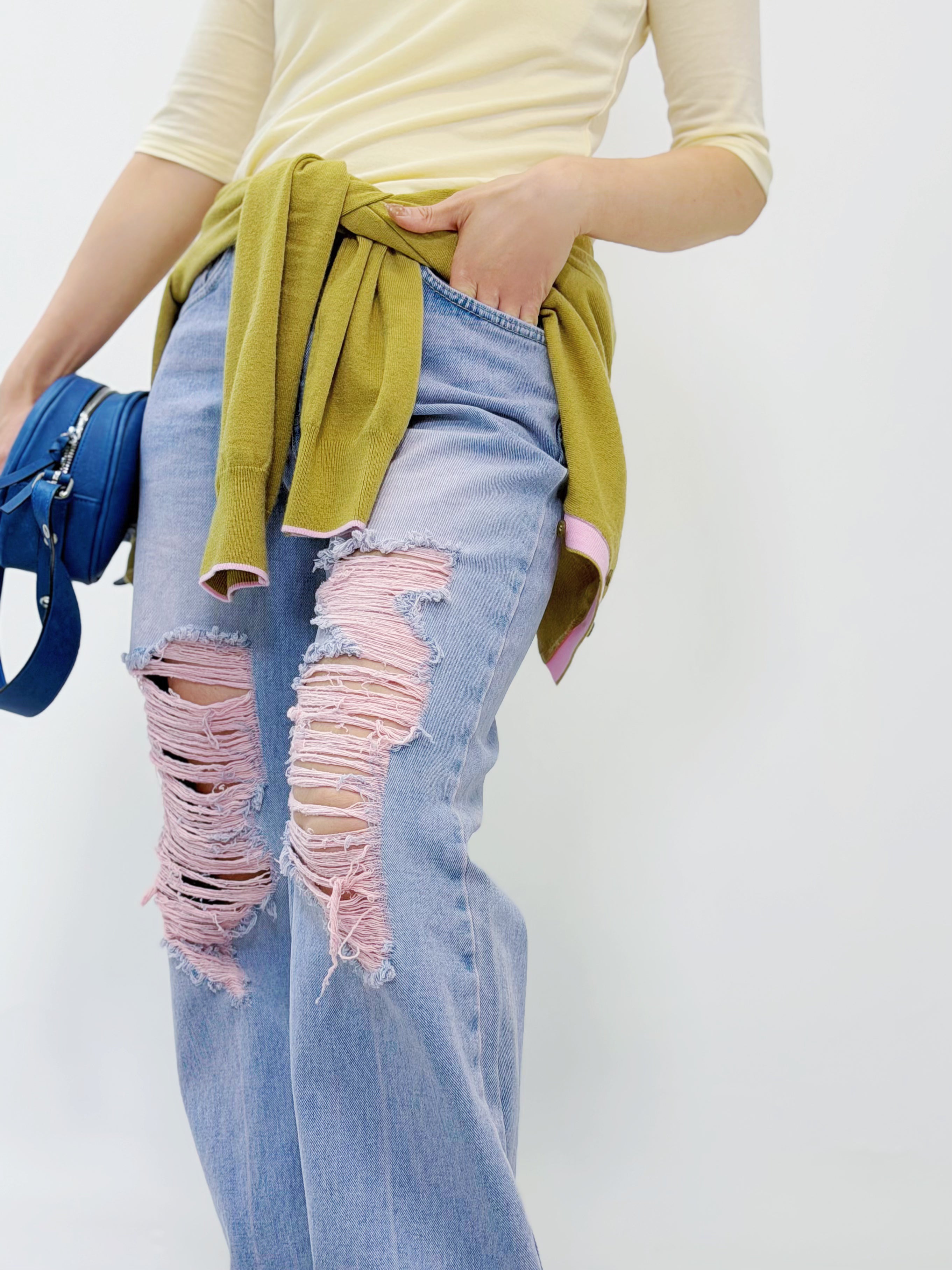 Distressed Pink Fringed Rips Jeans