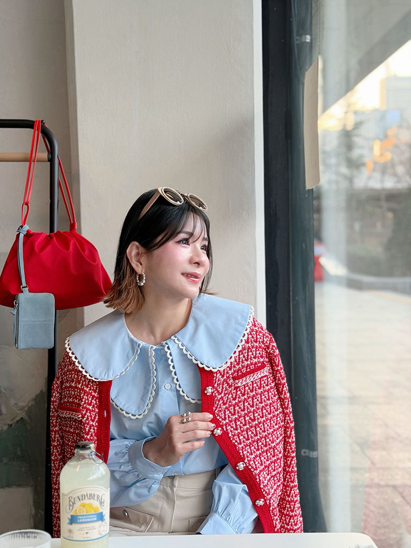 Lace Trim Double Collar Shirt