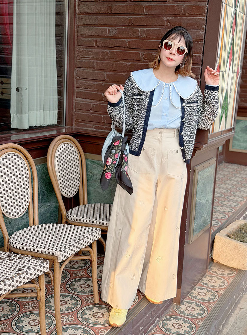 Butterfly Embroidered Twill Pants