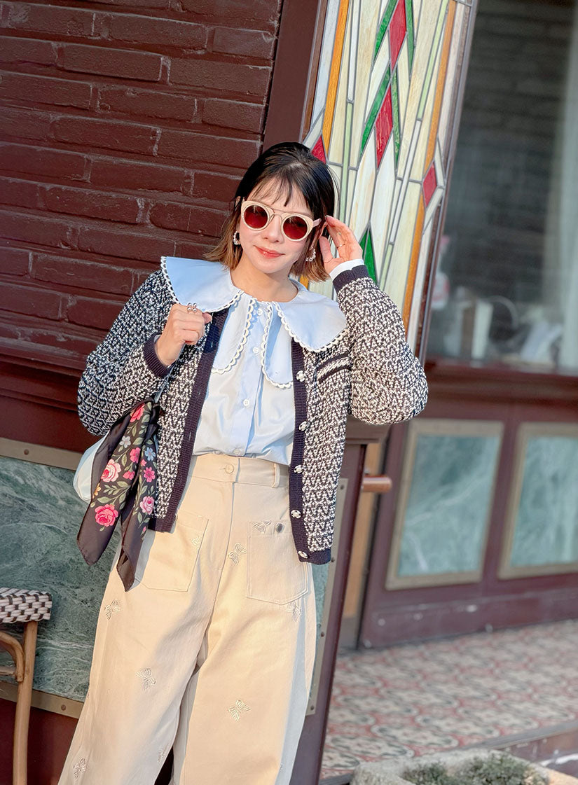 Lace Trim Double Collar Shirt
