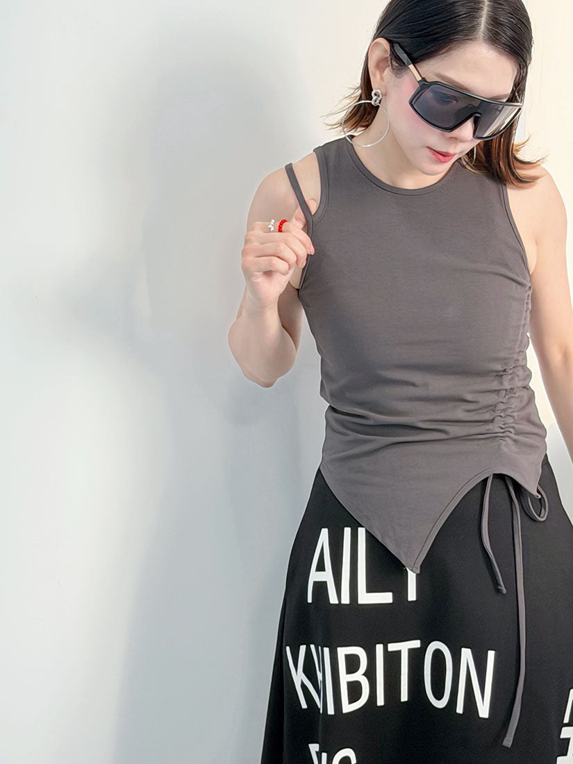 Asymmetric Cut Out Drawstring Tank Top (2 Colours)