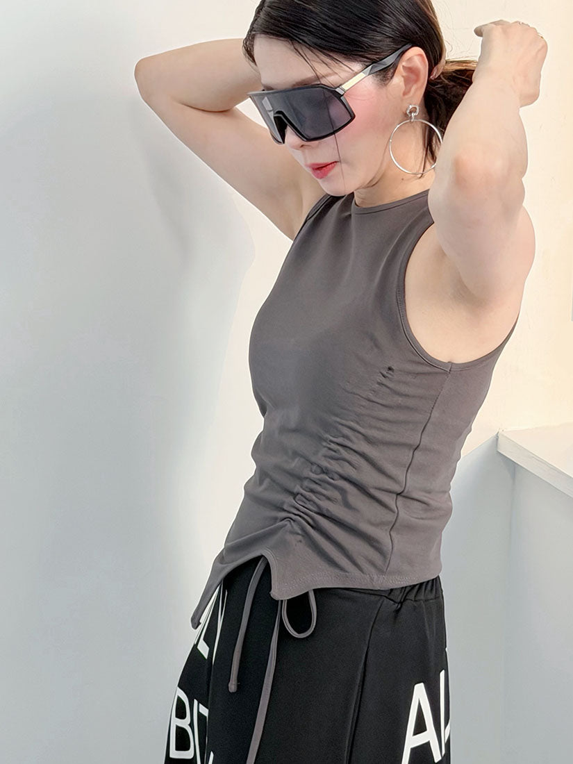 Asymmetric Cut Out Drawstring Tank Top (2 Colours)