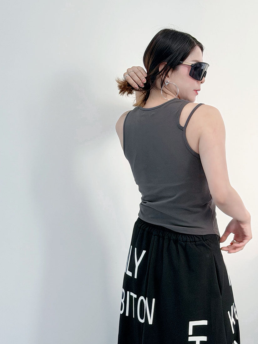 Asymmetric Cut Out Drawstring Tank Top (2 Colours)
