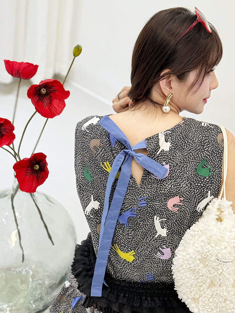 Tie Back Playful Printed Sleeveless Dress (2 Colours)