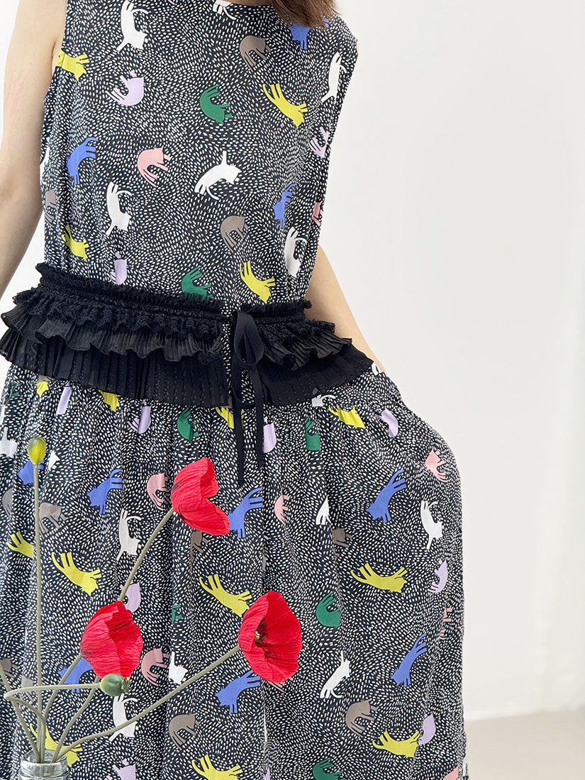 Tie Back Playful Printed Sleeveless Dress (2 Colours)